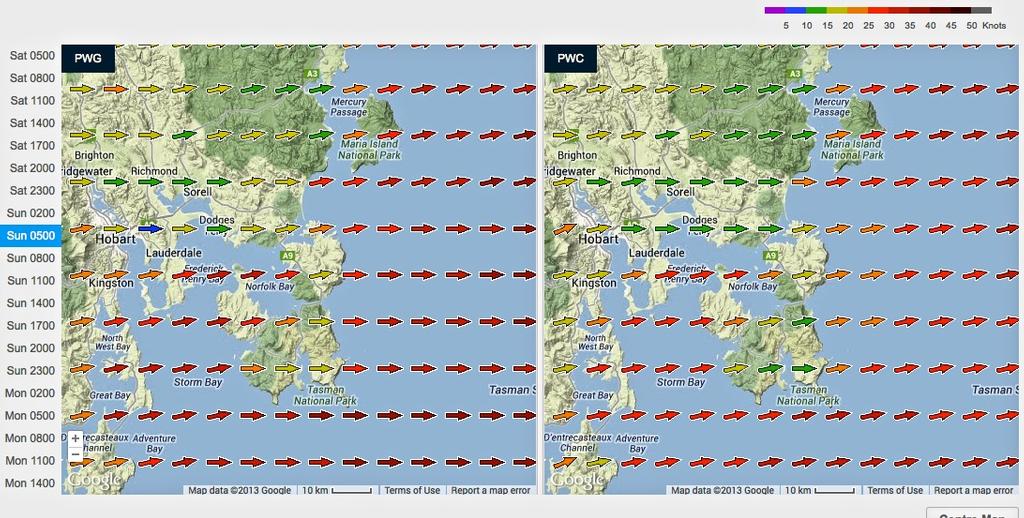 Sunday 0500hrs - Tasman Island, 2013 Rolex Sydney Hobart Race © PredictWind.com www.predictwind.com